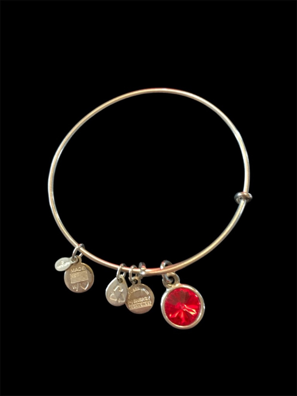 Alex and Ani Silver-Tone Bangle with Red Crystal Charm